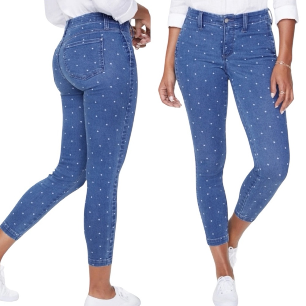 NYDJ Ami Lift & Tuck Skinny Cropped Dot Print Ankle Crop Beachside Jeans Sz 16